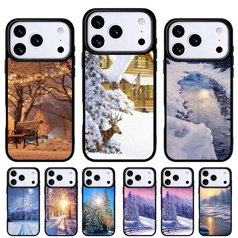 Landscape Winter Light Snow Phone Case for iPhone 17 16 15 14 13 Pro Max Back Cover for 12 11 Pro Coque