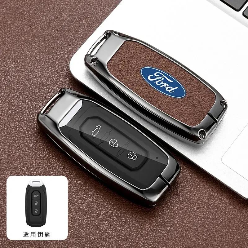 New 2026 Car Sticker For Ford Leather Car Key Cover Shell Fob Holder Protector Case Keychain Accessories For Ford Transit Custom