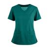 Women's Short Sleeved Solid Color V-neck Buttonable Side Slit Top T-shirt