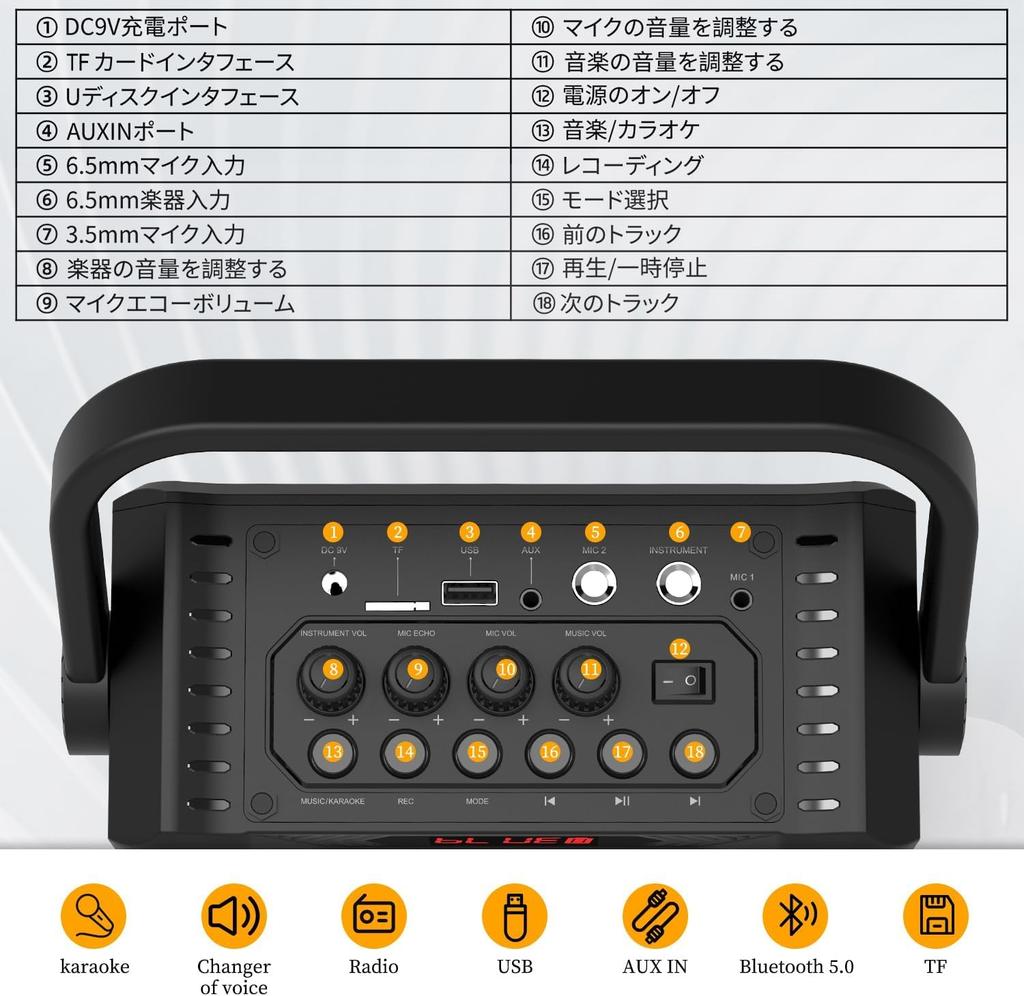 Giecy Speaker Set, Loudspeaker with 2 Wireless Microphones, Bluetooth 5.0 Compatible, Rechargeable UHF Microphone with Bass Enhancement, Portable