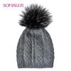 Зимние шапки для женщин, шапки из натурального меха с помпоном, шерстяные вязаные теплые лыжные шапки