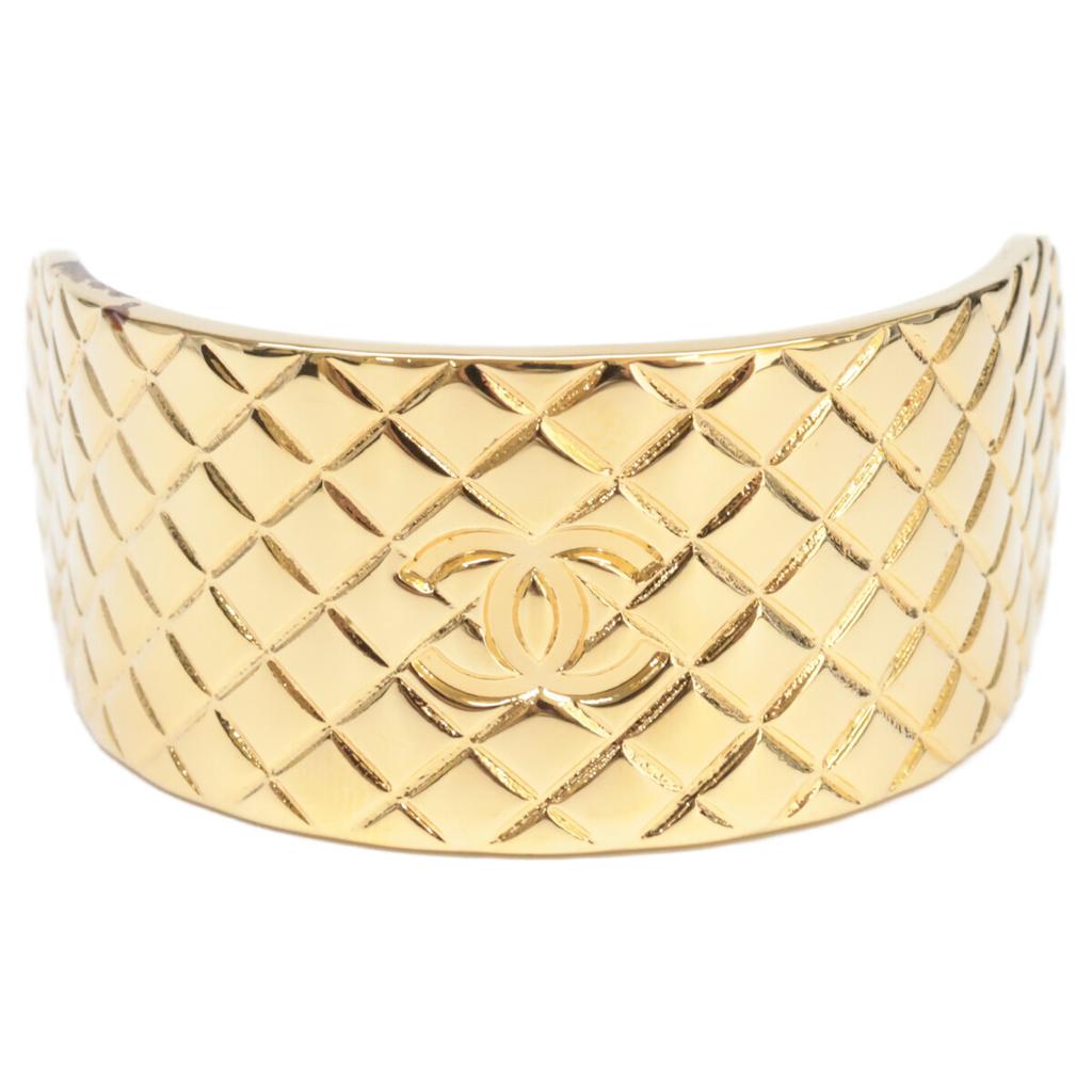 CHANEL Excellent condition 99P Vintage Matelasse Metal Quilted CC Logo Barrette Hair Clip hair accessory goldUsed