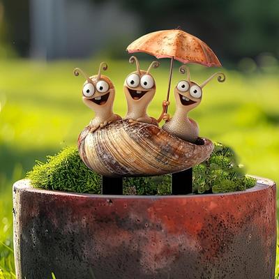 2D плоские улитки с зонтиком, садовый столб, знак для двора, акриловый, простая установка, внешний газон