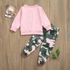 2 Pcs Infant Casual Outfits, Girls Letter Print Long Sleeve Round Neck Sweatshirt + Camouflage Pants with Pockets