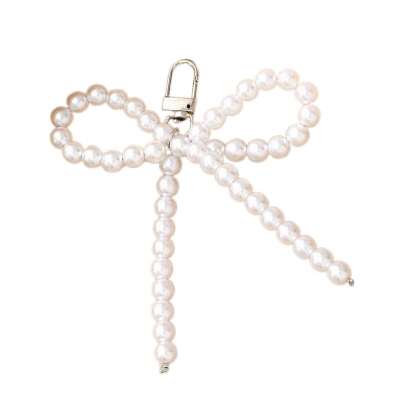 Fashion Pearls Beaded Bowknot Keychain Pendant Sweet Cute Hanging Decorations Keyring Charm for Purse Bag Backpack