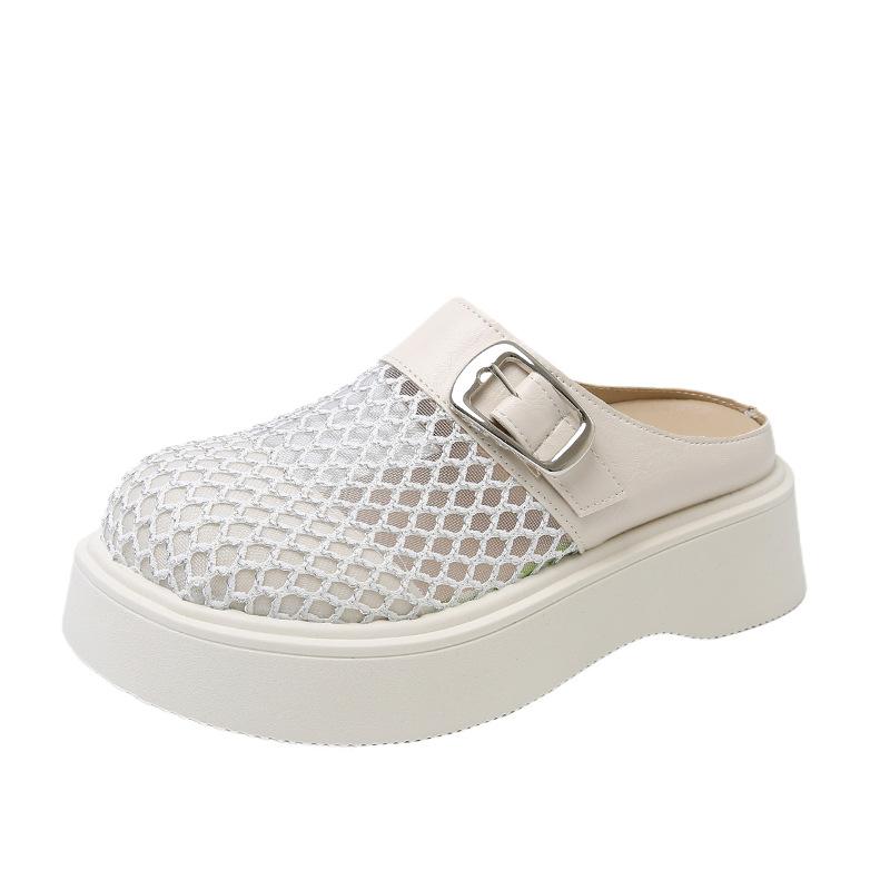 Baotou классные тапочки женские 2025 новые ретро плетеные тапочки baotou полутапочки маффин толстая подошва одна педаль внешние тапочки