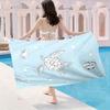 1pc Oversized Quick-Dry Microfiber Beach Towel - Turquoise Blue & White Sea Turtle Design with Ocean Wave Pattern, Sand-Free