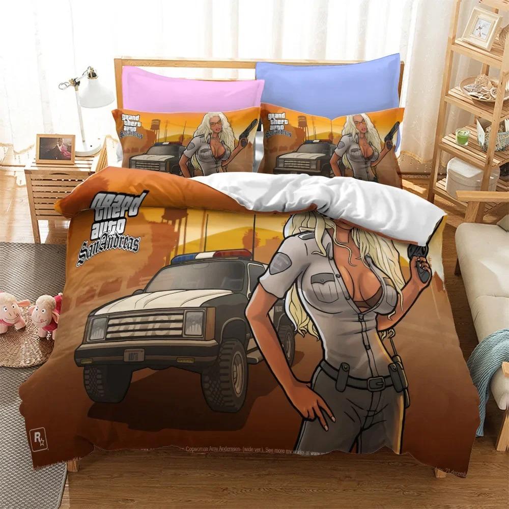 3D G-Grand T-Theft A-Autos Game Duvet Cover Set with Pillowcase Single Double Twin Full Q-Queens King Size Bedding