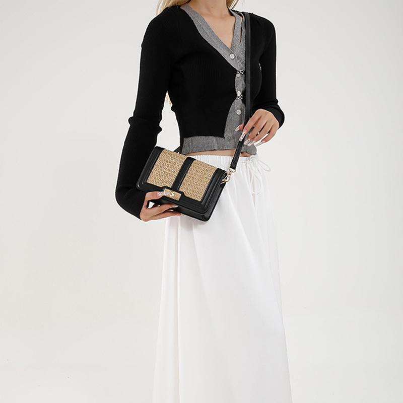 Квадратные летние соломенные плетеные сумки-клатчи для женщин, сумки через плечо, повседневные пляжные сумки-мессенджеры из ротанга для путешествий