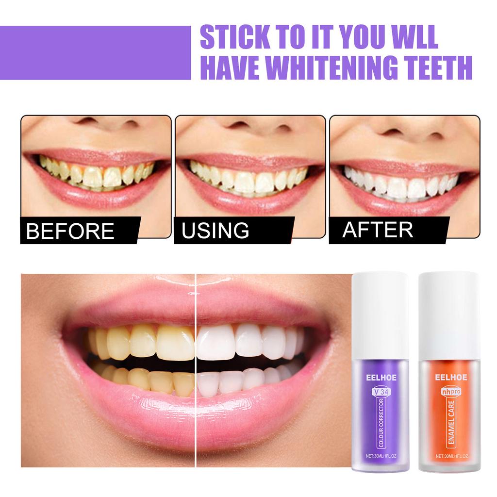V34 Glossy Purple Toothpaste for Teeth Whitening and Enamel Polish, Gentle Mint Fresh Breath Toothpaste 2pcs