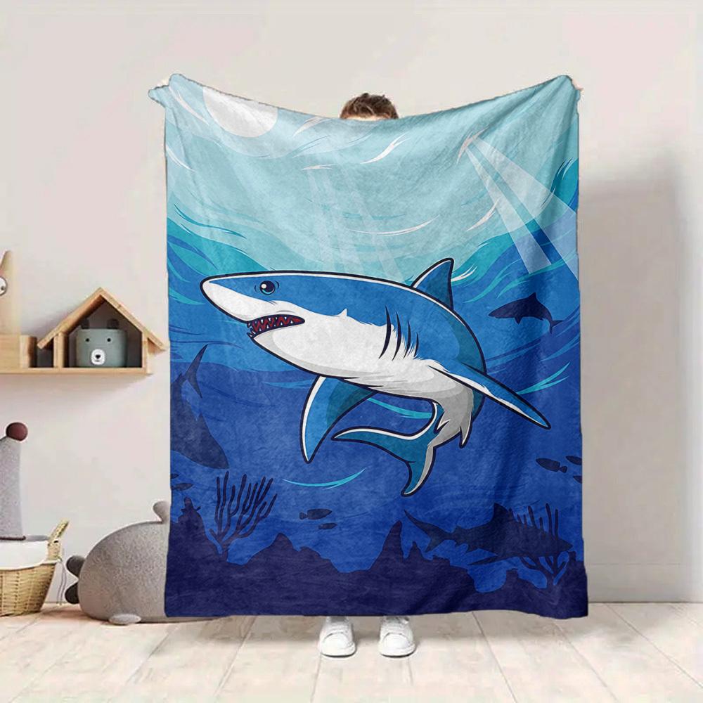 1pc Ocean Dive Shark Blanket, Lightweight Flannel Throw Blanket For Sofa, Bed, Travel, Camping, Living Room, Office, Couch, Chair, And Bed