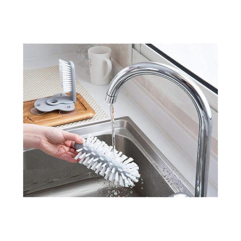 Vertical glass washer with suction cup, double-sided brush scrub, mug kettle decanter bottle washer