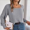 Женский осенне-зимний повседневный однотонный вязаный пуловер с квадратным вырезом и рукавами-фонариками, с квадратным вырезом