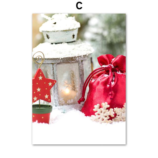 Зимний снежный пейзаж, картина на холсте, настенная живопись, сосновый красный автомобиль, золотой поезд, постер и принт для дома, Рождественский подарок, Декор