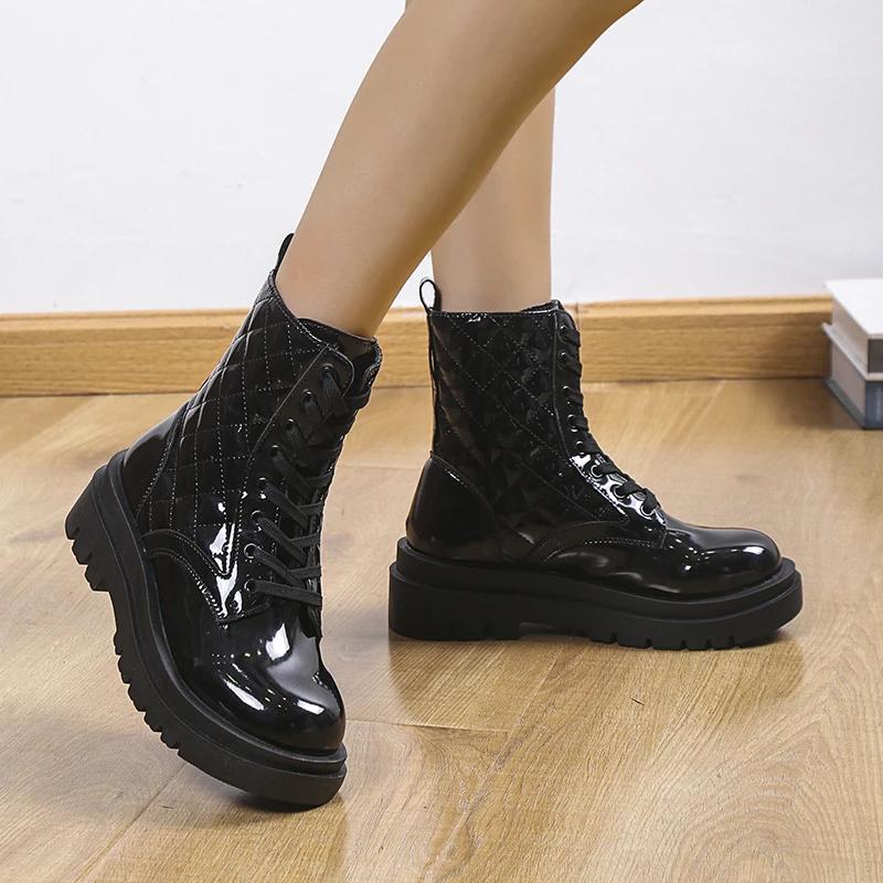 Fashion 2025 New Ankle Boots for Women Fashion Women's Boots Lace Up Shoes for Women Motorcycle Boots Botines Ladies Botas De Mujer
