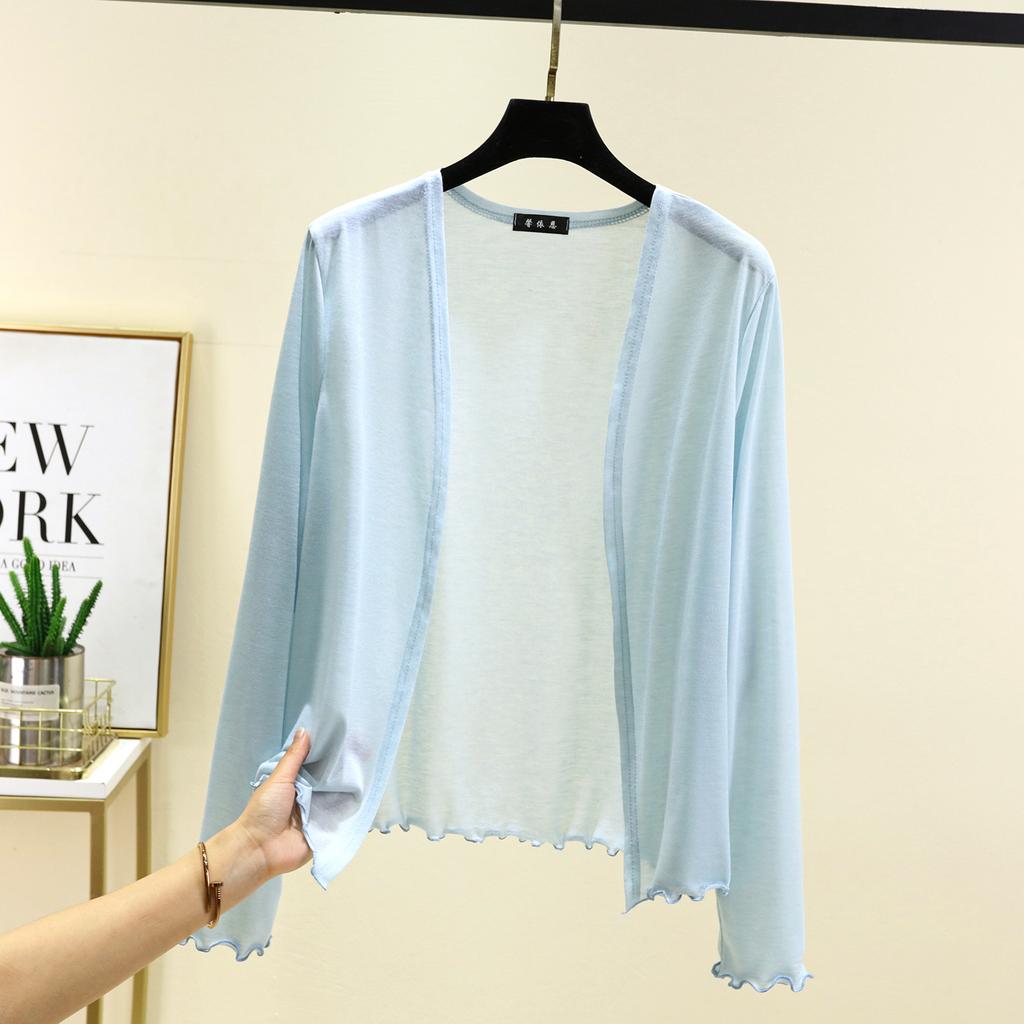 Летний женский короткий кардиган с оборками, накидка с длинным рукавом, защита от солнца, свободный крой, легкая накидка для кондиционера
