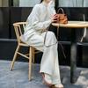 European and American autumn and winter knitted suit women's loose large-size split-ended sweater + straight wide-leg pants two-piece set