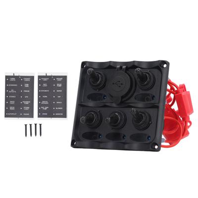 Панель переключателей Rocker Switch Panel с 2 портами USB, 5-клавишная панель переключателей Rocker Switch Panel с водонепроницаемым корпусом