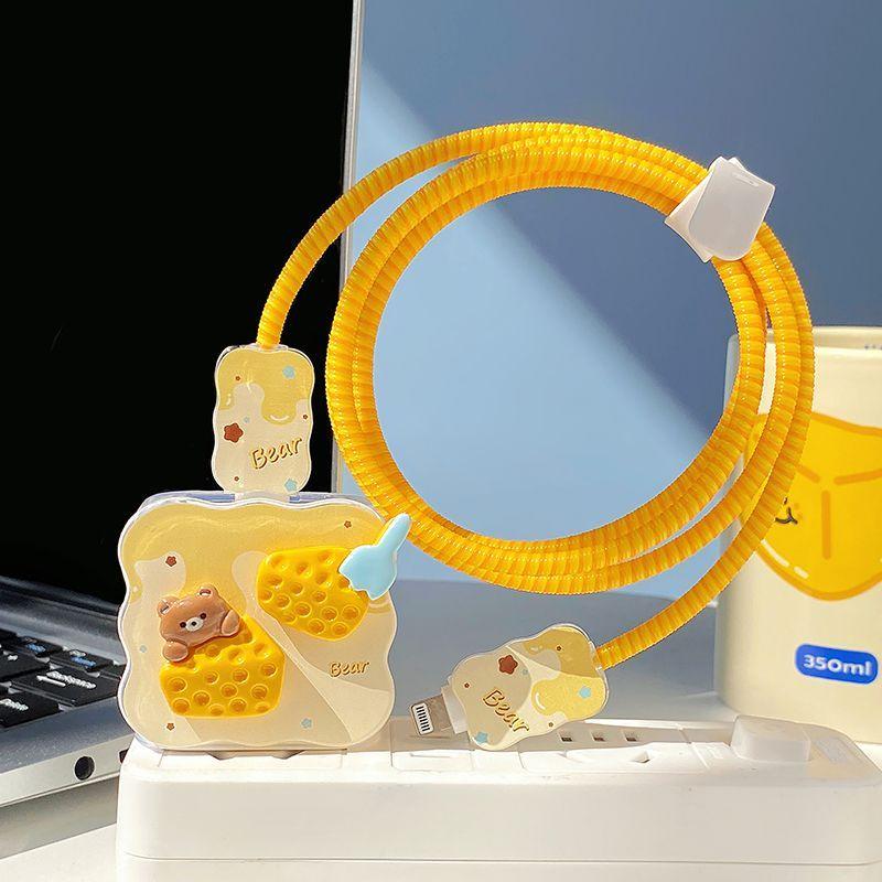 Защитный чехол для зарядного устройства Cute Honey Cheese Bear Image для iPhone 14promax, противовзломное зарядное устройство с 15 13 11 18/20 Вт