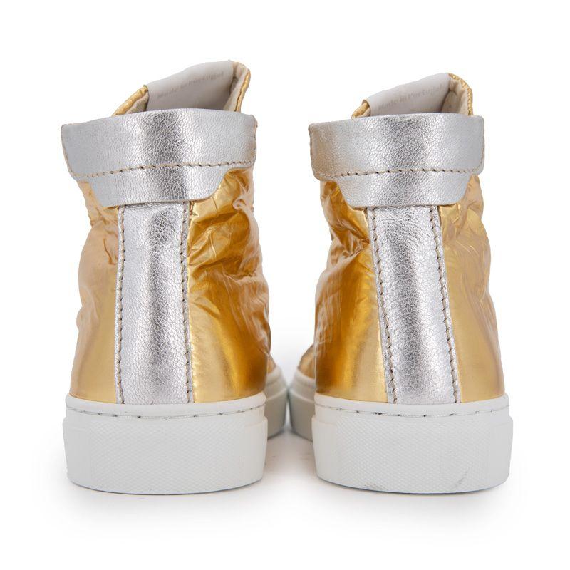 Женские высокие кожаные кроссовки золотисто-серебряного цвета URBAN