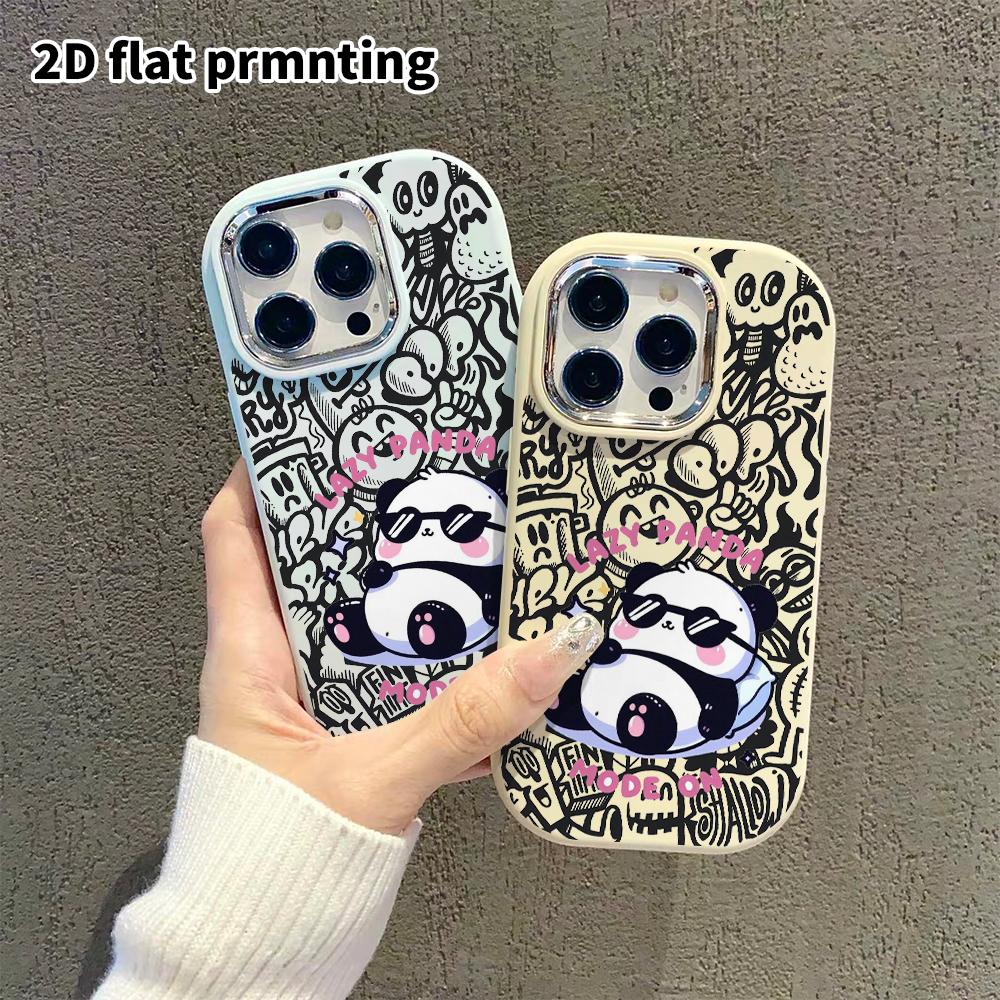 Чехол для телефона: 2D плоский дизайн, подходящий для защитного чехла iPhone 18, 17, 16, 15, 14, 13 Pro, стиль для пары, ленивая панда в солнцезащитных очках, Рождество и