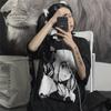 Women Gothic Shirt Black Anime Japanese Style T-shirt Lolita Anime Short Sleeved Black Loose Fitting Bottoming Top
