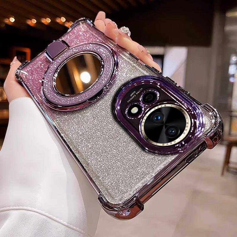 Применимо к чехлу для мобильного телефона Nova16Pro с блестящей пудрой, зеркалом для макияжа, магнитной присоской, мягкому чехлу Nova9, защите четырех углов от падения