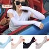 1 Pair Unisex Ice Silk Cycling Sleeves Thumbhole Design Solid Color Sun Protection Arm Cover Running Driving Basketball Sports Sleeves