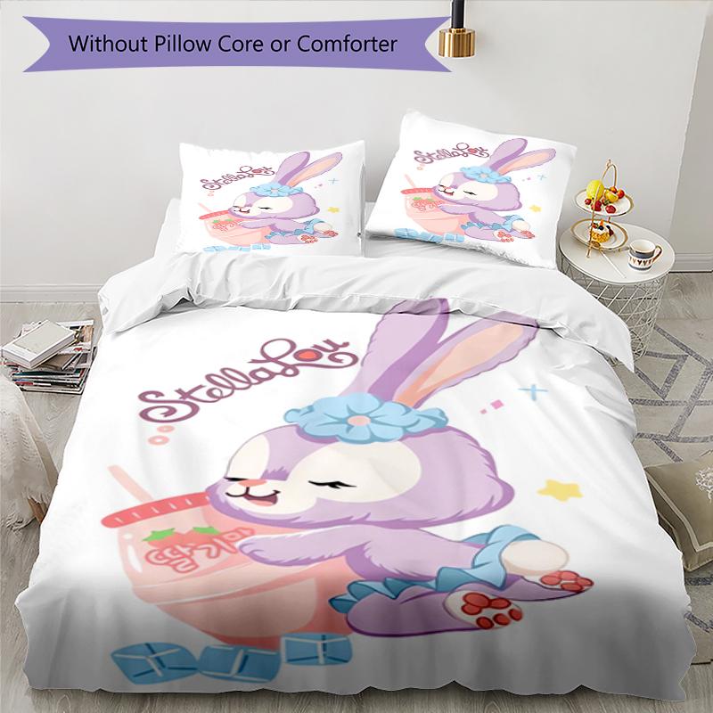 Bunny Party Design Bed Bedding Set 1 Duvet Cover + 2 Pillowcases Soft Breathable Household Bed Linens