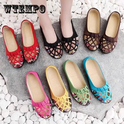 Женская летняя тканевая обувь, сетчатая обувь, полые нескользящие женские сандалии с мягкой подошвой для среднего и пожилого возраста