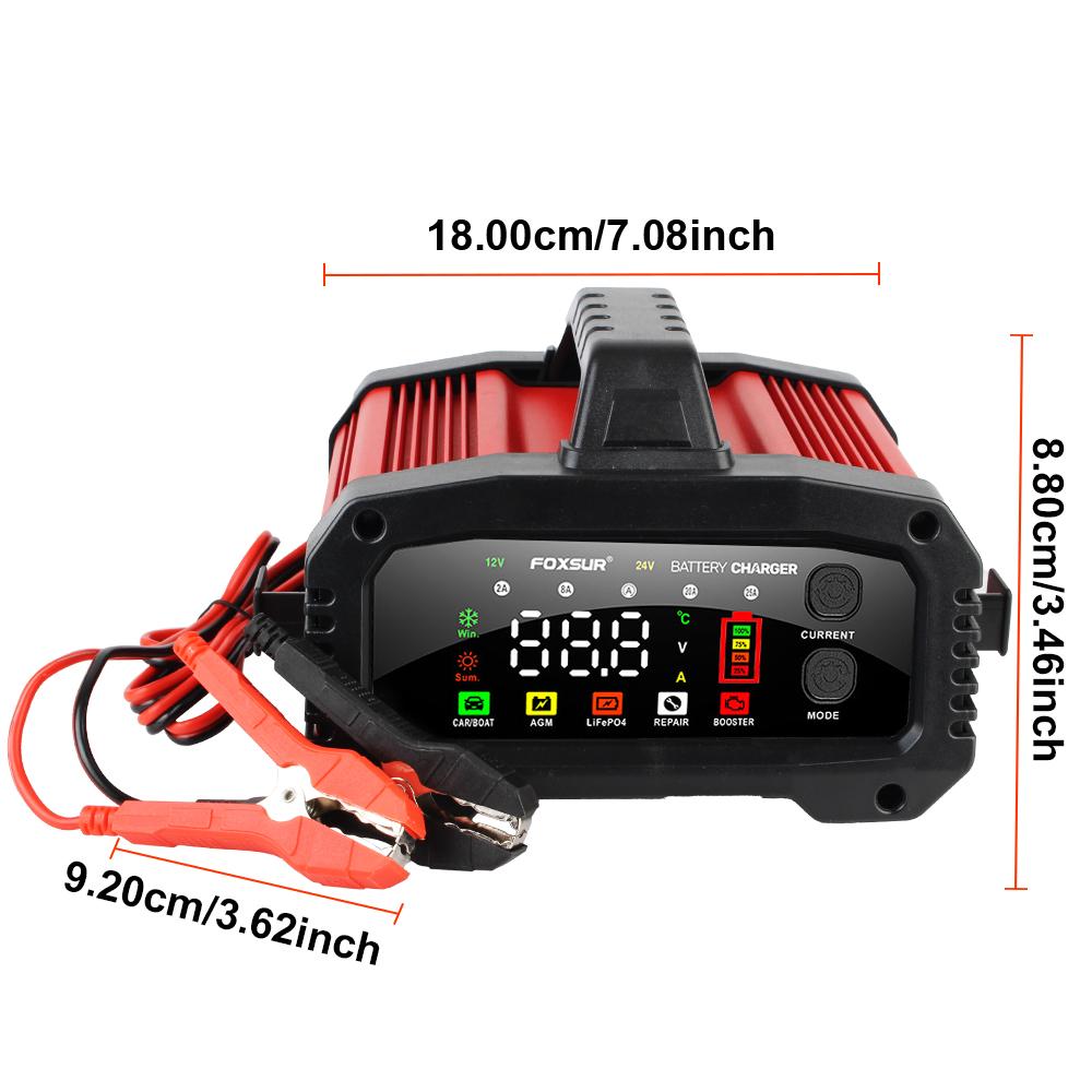 Portable Smart Car Battery Charger for 12V-24V Motorcycle Lead Acid AGM GEL LiFePo4 Batteries 25A/15A Car Booster Pulse Repair