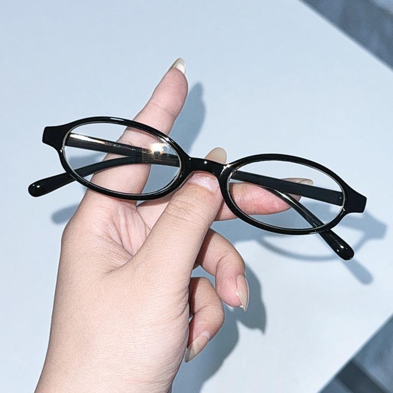 New Retro Oval Small Frame Flat Mirror  Personalized Women'S Anti Blue Light Eyeglasses Small Frame Oval Glasses