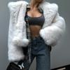 VAYLA Женские короткие пальто из искусственного меха Y2k Куртки с капюшоном Длинные рукава Застежка на одну пуговицу Толстая Свободная посадка Повседневные Осень Зима