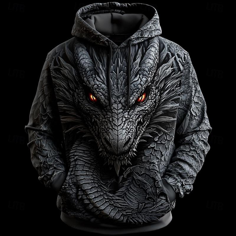 Мужские 3D Худи Свитшоты с Драконом Модные Крутые Повседневные С Длинным Рукавом Круглый Вырез Вечеринка Праздник Уличная Одежда Осень Зима Спортивный Костюм Пальто