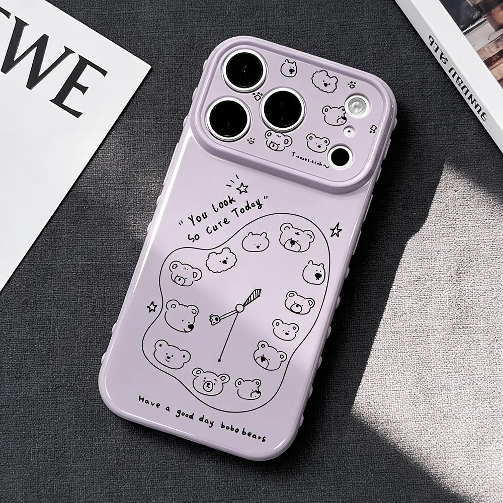 Чехол для iPhone 17/17 Pro с изображением Черного медведя, часов и буквы: Защитная крышка, устойчивая к падениям, совместимая с Apple 16/15/14.