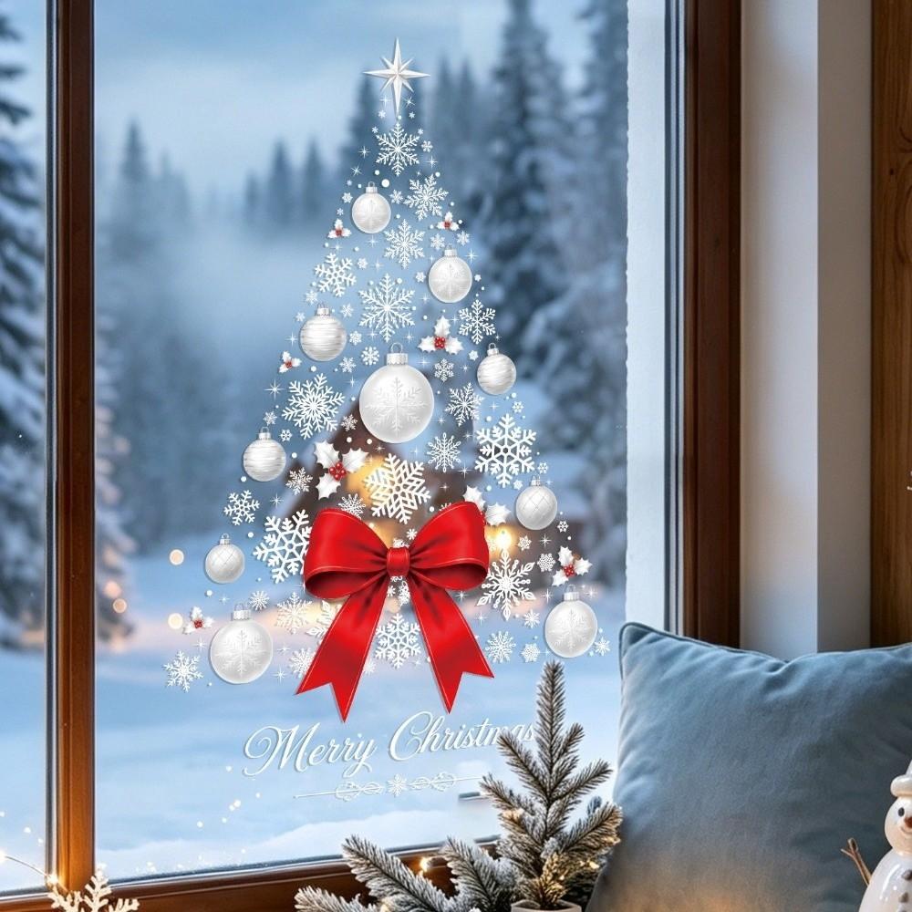 Red Bow Snowflake Window Sticker Static Cling Xmas Tree Glass Sticker Party Decoration