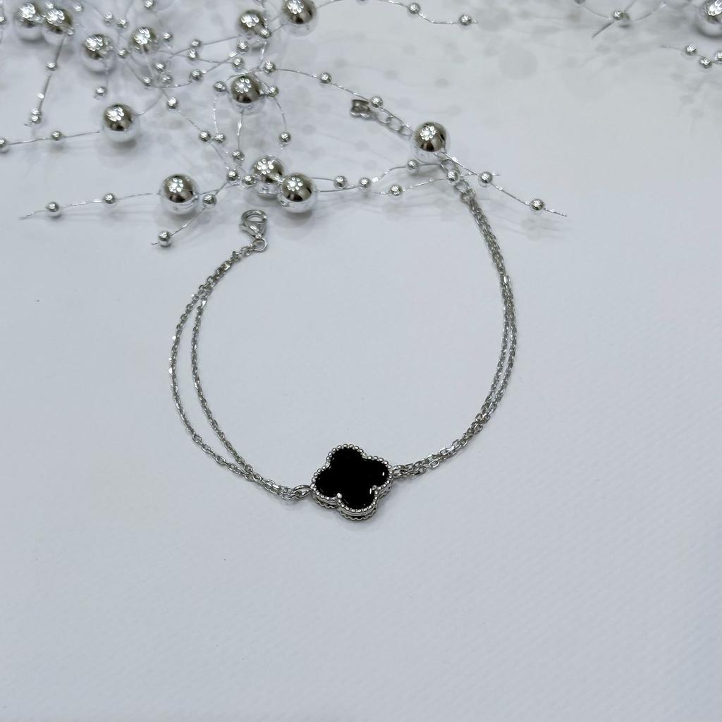 Серебряный браслет с натуральным ониксом, перламутром, вес изделия 3,26 гр (2172031)