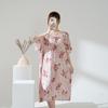 Lyocell cotton and silk nightgown women's summer short-sleeved printed pajamas spring and autumn senior feeling loose large size long loungewear