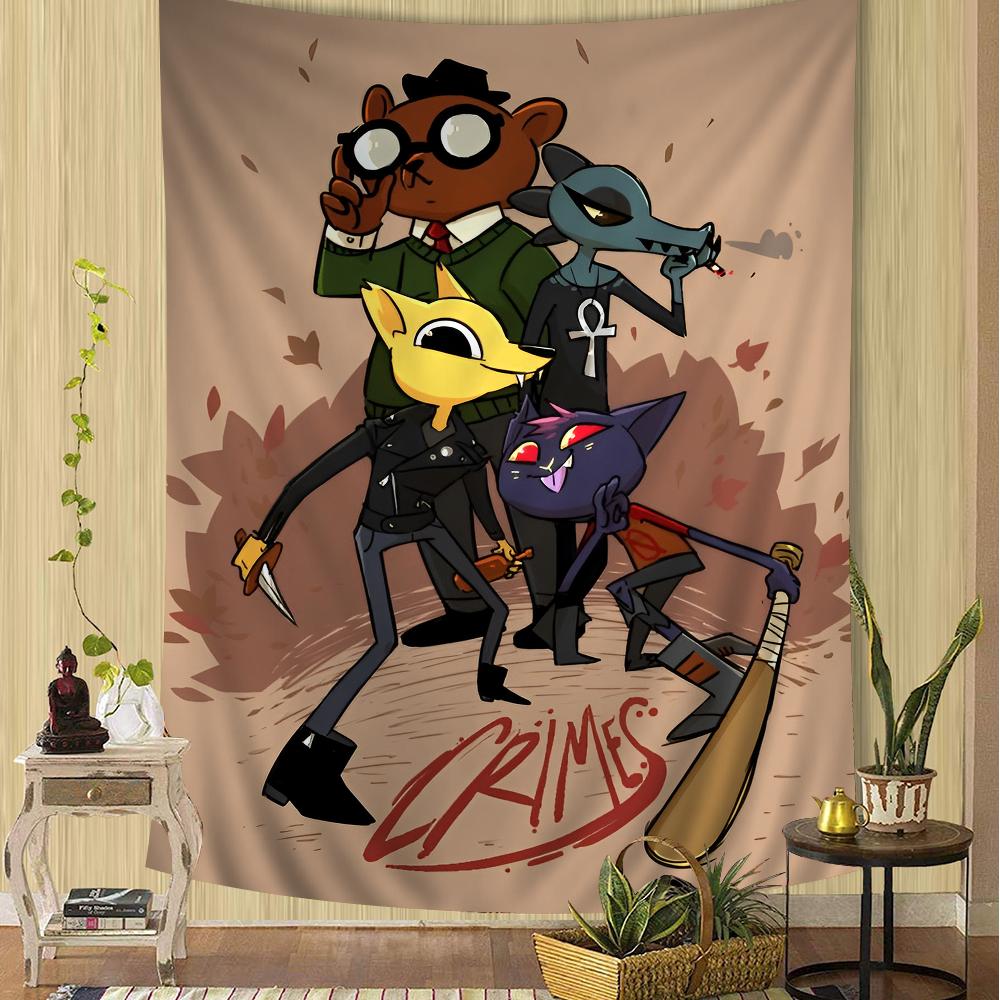 Night in the Woods Full Character Silhouette Wall Tapestry Gradient Background Cozy Room Decor for Indie Game Nostalgic Fans