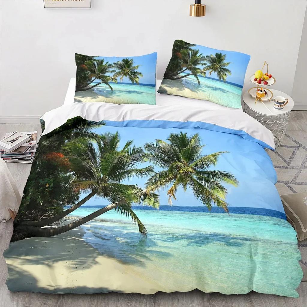 3D Printed Sea View Coconut Comfortable Duvet Quilt Cover Pillowcase Bedding Set Children Bedroom Decoration Home Textile