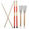 Drum Stick Brush Set Jazz Retractable Metal Wire 5A Bamboo Rod 19 Beam Stick Plush Bag(Gold )