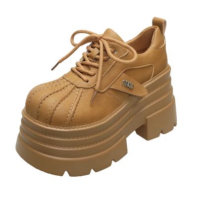 Новые Весенние Женские Кожаные Кроссовки Высокая Платформа Шнуровка Повседневная Обувь Толстая Подошва 10 см Каблуки Обувь для Ходьбы Mujer