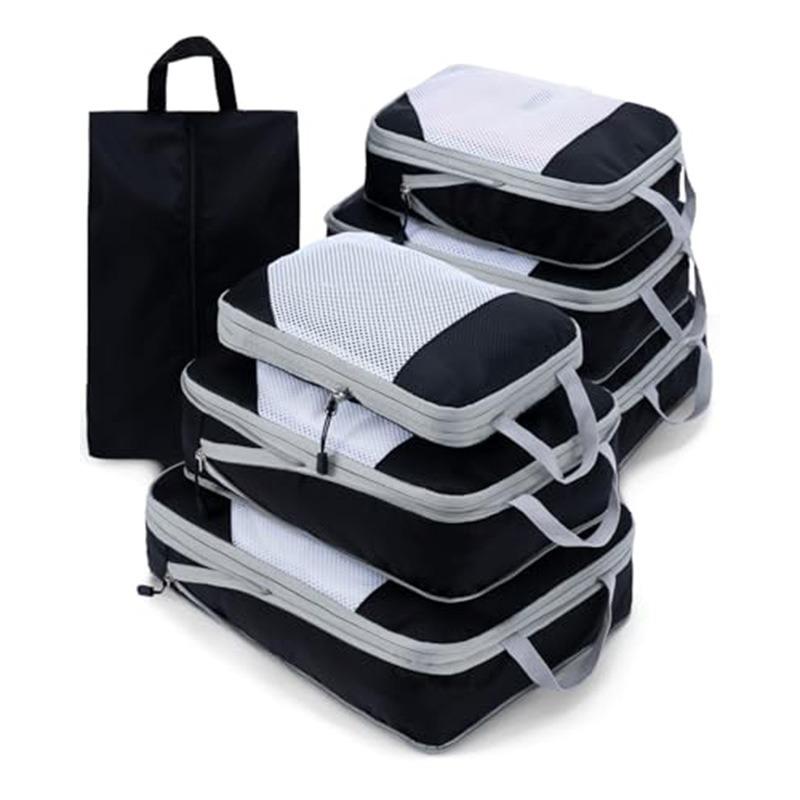 Travel Compression Packing Cubes 7 Set, Luggage Portable Clothes Pants Organizer Bags