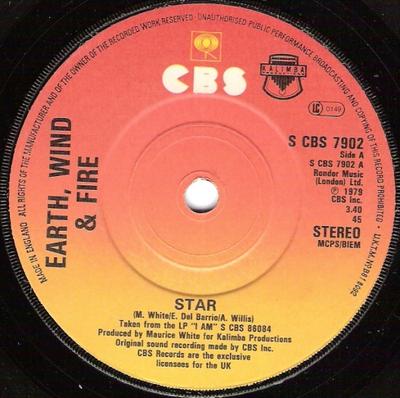 7-дюймовая пластинка EARTH, WIND & FIRE - Star SCBS7902 CBS 1979 UK Soul/Funk Б/у