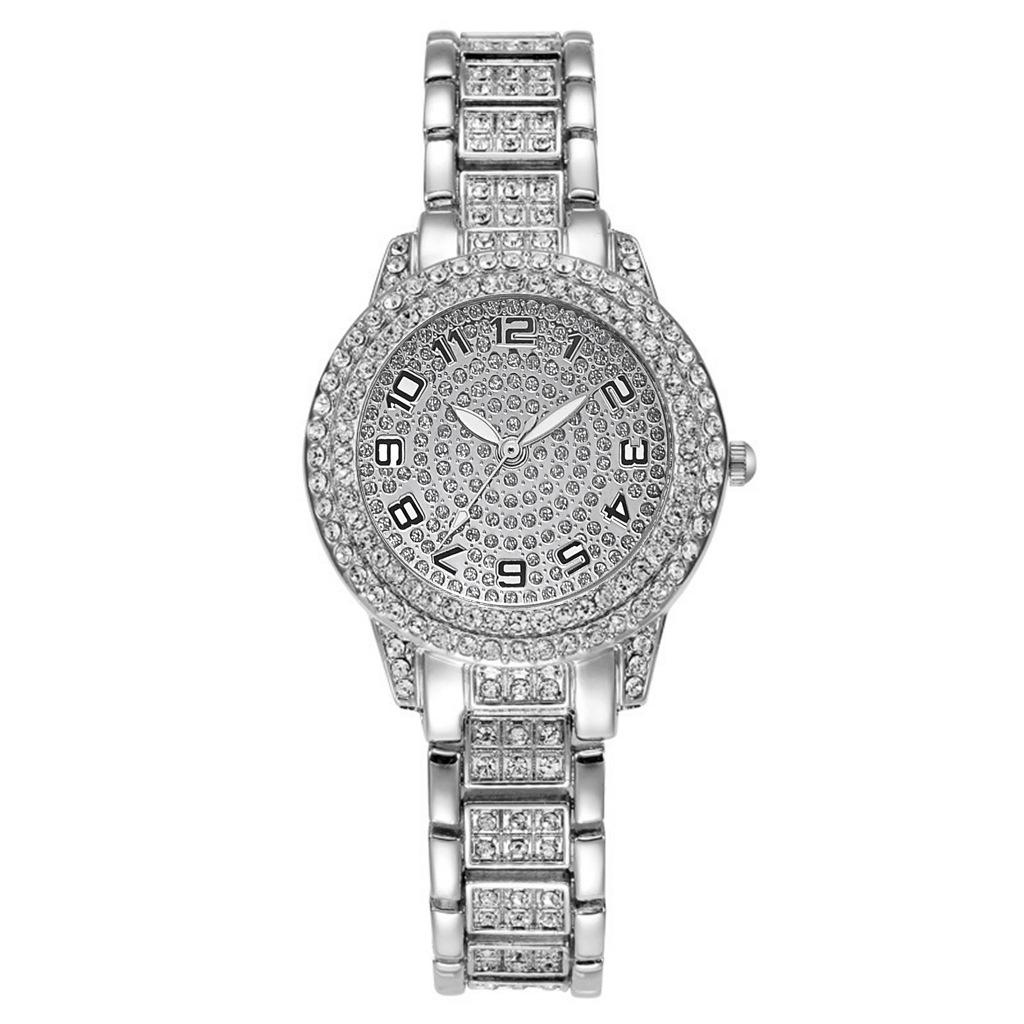 Full Diamond Roman Literary Steel Belt Watch Female Gypsy Temperament Business Quartz Watch Hip Hop Wind Full Diamond Bracelet Set