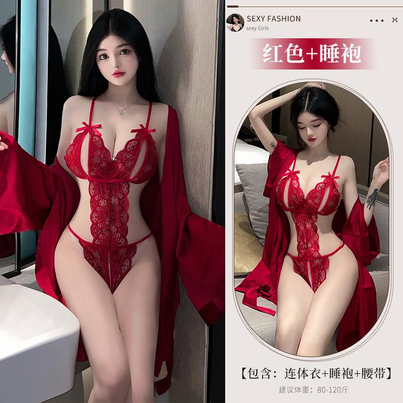 Sexy lingerie lace open crotch free onesie sexy temptation uniform perspective hollow