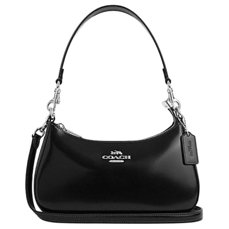 Coach Teri 25 Logo Zip Closure Leather Crossbody Shoulder Bag Medium Women bags Black CV938-SVBK