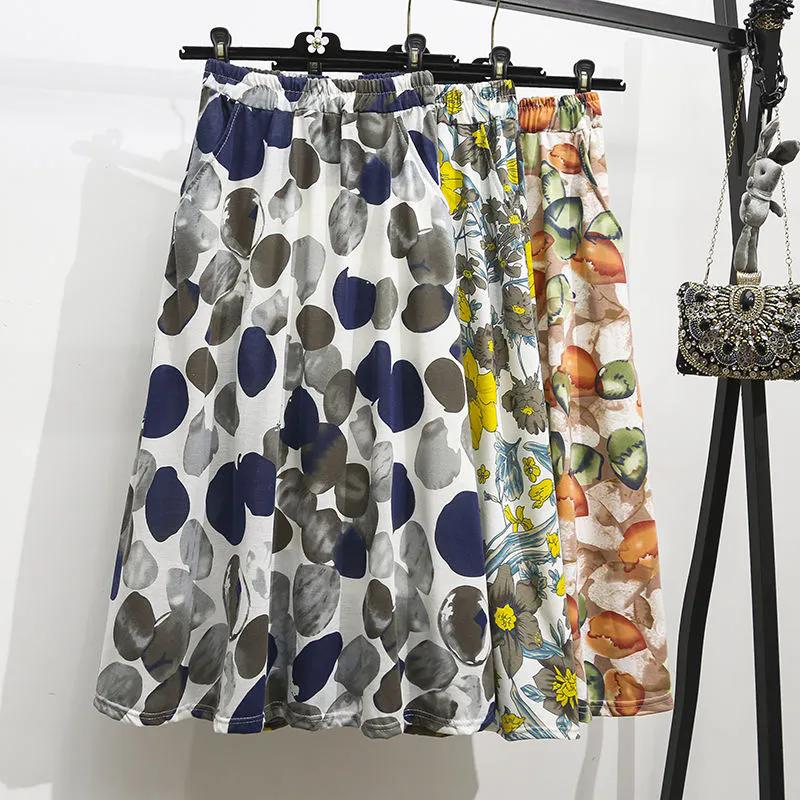 WTEMPO Женские весенние свободные юбки трапециевидной формы в этническом стиле с высокой талией, летние хлопковые плиссированные юбки большого размера с принтом