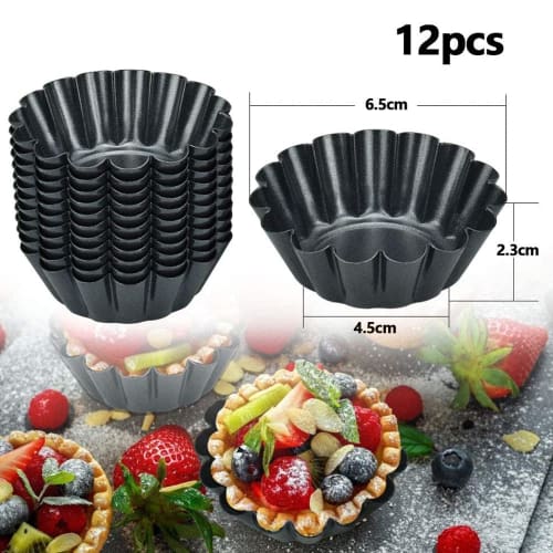 ESTVLB Mini Egg Tart Pans, Carbon Steel, Reusable, Mini Pie Pans with Liners, Round, DIY Baking Supplies, Heat and Oil Resistant, Home Baking Tools, S