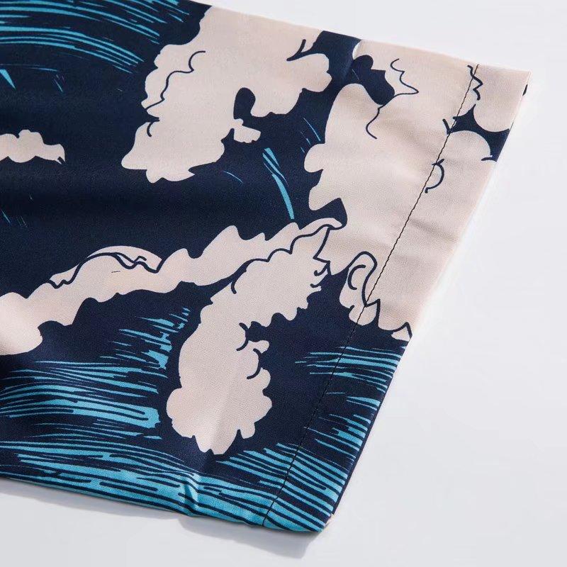 Рубашка с короткими рукавами, мужская летняя тонкая рубашка Ruoshuai в гавайском гонконгском стиле, рубашка в стиле ретро с принтом в японском стиле, ледяной шелк